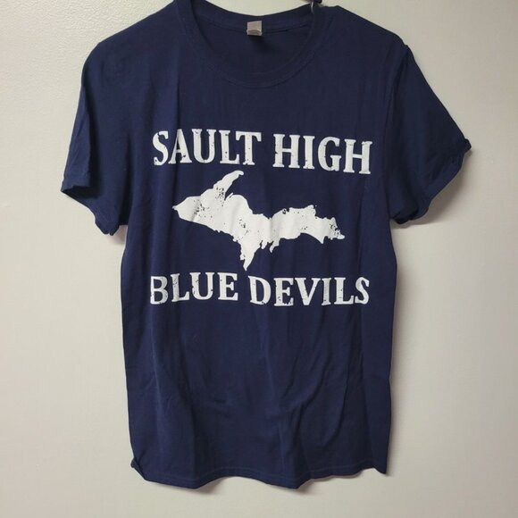 Sault High Blue Devils Upper Peninsula Michigan School Tee Shirt Mens Small - Picture 1 of 6
